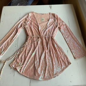 NWT NEW Intimately FREE People light pink rose sequin wrap robe jacket Small